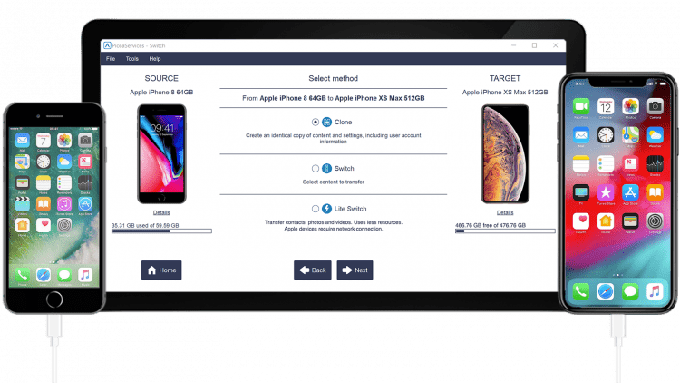 PiceaServices Switch mobile device content transfer UI